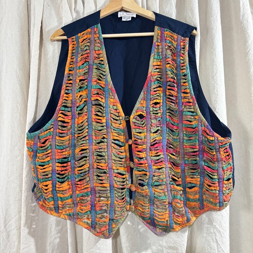 Vintage 90s L.K. Sport Wearable Colorful Art Ladder Cut Vest Plus 3X *read*